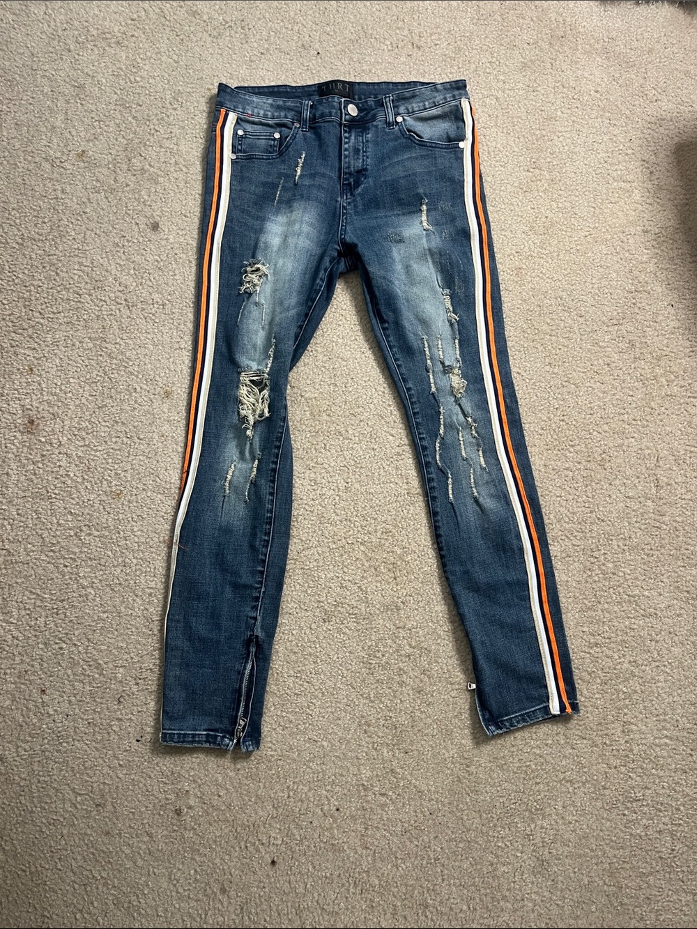 Striped Side Ripped Skinny Jeans